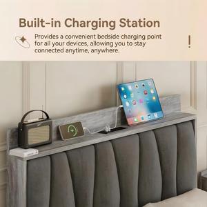 <span class=keywords><strong>Lit</strong></span> King Size Moderne de Luxe en Velours avec Cadre Rembourré, Plateforme Double, Tête de <span class=keywords><strong>Lit</strong></span> LED Intelligente et Port USB Intégré - Product Image 4