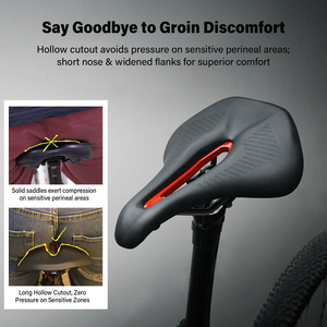 Sillín de <span class=keywords><strong>Bicicleta</strong></span> de Nariz Corta y Hueca, 250x160mm, Asiento Ancho y Cómodo para <span class=keywords><strong>Bicicleta</strong></span> de Carretera y Montaña, Asiento de Cuero de Microfibra para Hombres y Mujeres - Product Image 6