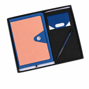 Ensemble cadeau de luxe : agenda exécutif bicolore, porte-cartes et stylo – Coffret cadeau d'entreprise haut de gamme pour le bureau – Bleu et Marron - Product Image 2