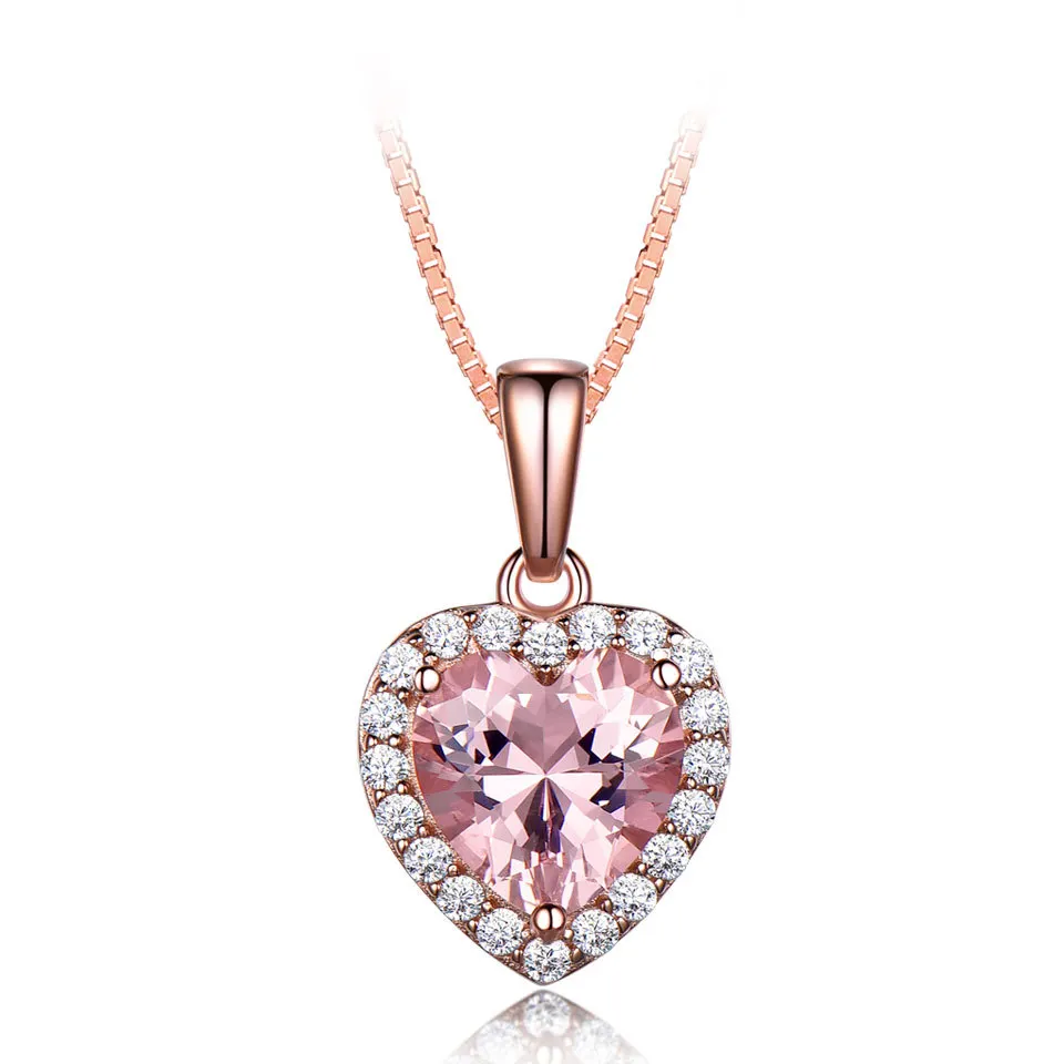 Ciondolo a catena in argento sterling S925 con ciondolo a forma di cuore in morganite rosa rosa da donna