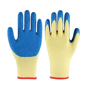 Blue latex coated hand gloves, construction safety hand protector, handling gardening workwear gloves