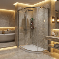 Paroi de douche coulissante sans cadre en verre trempé brossé or, design contemporain pour salle de bain