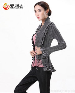 Nuevo Producto manga plisado Casual Cardigan traje de abrigo para las señoras - Product Image 3