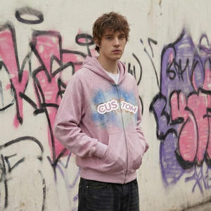 Sweat à capuche zippé personnalisé pour homme, style streetwear basique, vêtement brodé de strass, sweat à capuche de créateur - Product Image 4