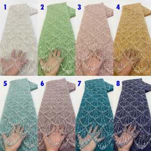Tela de Encaje con Cuentas de Fábrica, Telas de Encaje de Lujo y Tela de Lentejuelas para Vestido de Novia de Mujer, Tul Nupcial con Lentejuelas y Cuentas - Product Image 4
