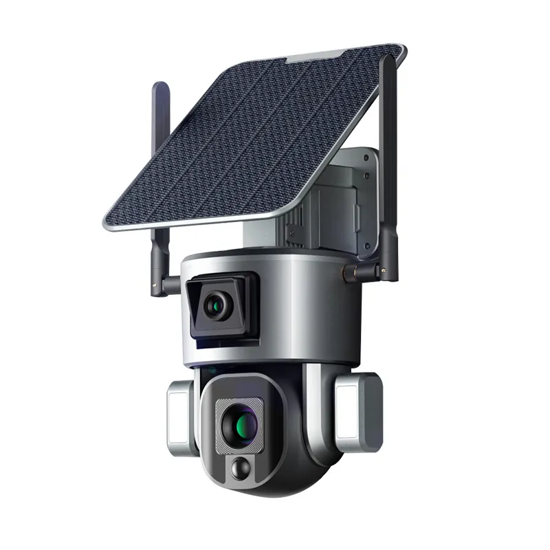 HD 10X ซูมออปติคอล PTZ เลนส์คู่กล้องเซลล์แสงอาทิตย์ความปลอดภัยเครือข่าย IP66 น้ํากลางแจ้งไร้สาย WiFi 4G กล้อง