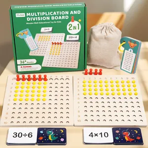 Permainan matematika papan perkalian kayu untuk anak-anak, Set manipulasi dengan kartu kilat untuk belajar, mainan anak Montessori