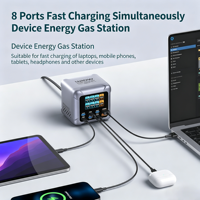 Stasiun Pengisian Daya Multi-perangkat 420W Gallium Nitride dengan Layar LED Cerdas, Pengisi Daya Cepat Universal untuk Notebook, Tablet, dan Smartphone
