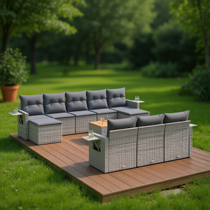 Grey Garden <b>Sofa</b> <b>Set</b> With Cushions UV Resistant PE Rattan Outdoor Furniture Contemporary Design Waterproof - Product Image 2