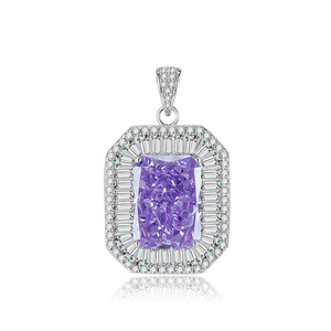Ensemble de 3 pièces unisexe écologiques en cuivre plaqué or avec pierres géométriques carrées violettes en zircon (boucles d'oreilles, colliers, bagues) 10*14MM - Product Image 6
