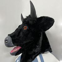 Boca móvil Casco de cabeza de vaca negra Máscara de cosplay de Halloween Máscara de cara completa de látex