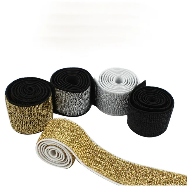 Alta Qualidade 25mm Ouro Macio E Prata Metálico Glitter Brilhante Cintura Elástica Banda Para Bra Strap Elastic