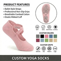Chaussettes de yoga antidérapantes roses personnalisées avec logo pour femmes, style ballet, chaussettes à grip avec sangles croisées, chaussettes professionnelles pour Pilates, barre et danse