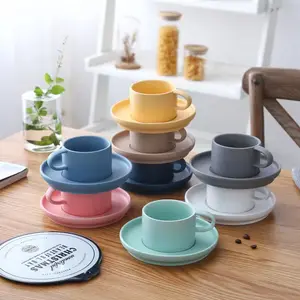 Macaron cangkir kopi warna Filipina set mug berat keramik penjualan laris cangkir kopi Espresso dapat disesuaikan