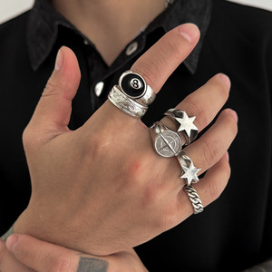 6Pcs/Set Punk Five-pointed Stars <strong>Rings</strong> for Men Hip-Hop Billiards Number Black <strong>8</strong> <strong>Ball</strong> Adjustable Open <strong>Ring</strong> Set Male Party Jewelry - Product Image 2