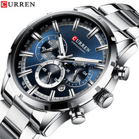 Reloj Deportivo CURREN, Cronógrafo Resistente al Agua para Hombre, Marca de Lujo, Acero Inoxidable, Modelo 8355