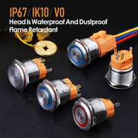 Interrupteur à bouton métallique étanche IP65 LANBOO 16/22 mm à verrouillage automatique ou à réinitialisation 1NO1NC/2NO2NC avec LED rouge, verte et bleue