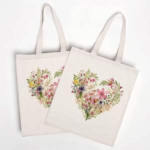 Sac fourre-tout en toile personnalisé pour la Saint-Valentin, réutilisable, esthétique, floral, en coton, en forme de cœur, pour femmes - Product Image 6