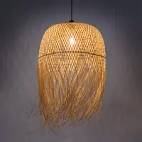 Luminária pingente japonesa em rattan para lustre de design artesanal, luminária pendente feita à mão