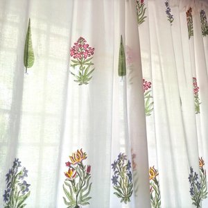 ผ้าม่านพิมพ์ลายบล็อกคอตตอนแฮนด์เมดดอกไม้สีขาวดอกไม้หรูหราตกแต่งหน้าต่างแบบคลาสสิก - Product Image 5