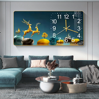 Nouvelle Horloge Murale Moderne Populaire avec Peinture sur Cristal Encadrée pour Restaurant, Décoration Murale Artistique pour la Maison