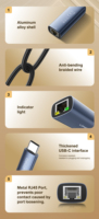 LDNIO RJ-01C Hub USB-C vers Ethernet Gigabit, Station d'Accueil LAN pour Ordinateur Portable, Réseau Filaire Stable, Plug & Play, Boîtier en Alliage d'Aluminium