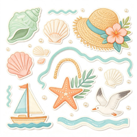 Breloques de sac en EVA style aquarelle, thème plage côtière, coquillages, étoiles de mer, chapeaux de paille, boutons décoratifs DIY, accessoires creux pour la décoration de sacs et de chaussures de plage
