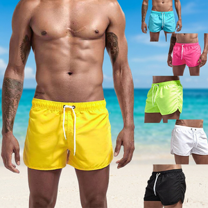 Shorts de bain pour homme, couleur unie, séchage rapide, taille élastique, cordon de serrage, style sportif, pantalon de plage - Product Image 4