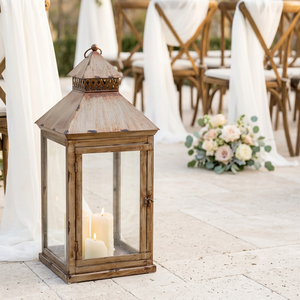 Farol de Metal con Textura de Madera Rústica para Decoración del Hogar y Exteriores, Venta al por Mayor - Product Image 1