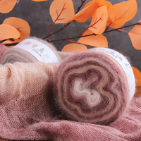 Fil à tricoter en mélange de mohair et de soie, teint en dégradé, en bobines fines, pour tricot manuel DIY de pulls