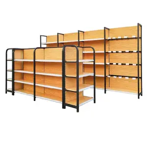 Miniso Wholesale Supplier Back board Supermarket Shelves Cosmetics Snack Display Top Fashion Wooden Display Shelf