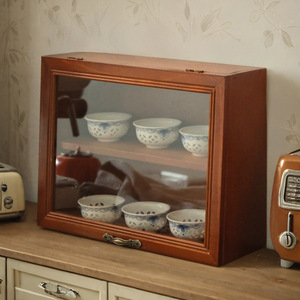 Solid Wood Desktop <b>Storage</b> <b>Box</b> Rectangle Retro Design For Cups Figurines Display Rack Standing Type Tidy Organizer - Product Image 2