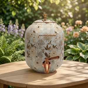 Dispensador de Agua de Cobre Floral al por Mayor con Grifo, Dispensador de Agua de Cobre Premium con Diseño Floral Grabado - Product Image 1