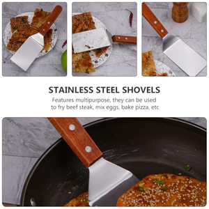 Spatule de barbecue en acier inoxydable avec manche en bois, antiadhésive, pour pizza, crêpes, steak, et pelle à fromage, spatule à gâteau pour plaque de cuisson plate - Product Image 5