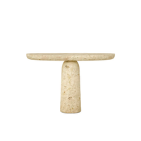 Table d'appoint moderne en marbre massif avec plateau arrondi et base massive pour salon - Dream Home