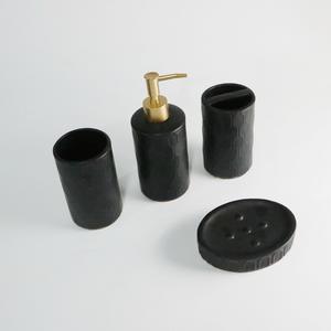 Juego de Accesorios de Baño de Cerámica, Porcelana y Dolomita Hengfei, Hecho en Fujian, 4 Piezas, Dispensador de Jabón y Vaso con Acabado Mate Negro Texturizado - Product Image 4