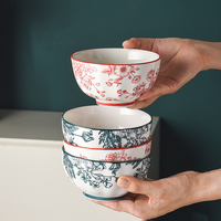 Ensemble cadeau chaud sous vitrage nouvellement conçu cuisine soupe de riz servant des bols de fleurs en céramique ensemble maison et cuisine