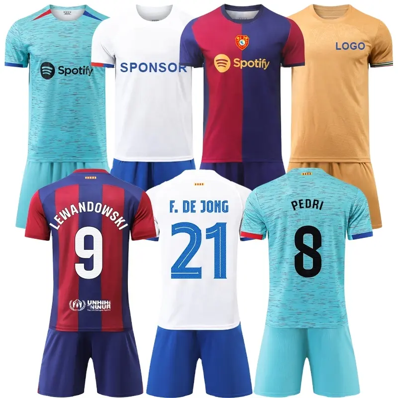 Atacado Tailândia Qualidade Espanhol Futebol Team Jersey Set Calor barato Impresso Fan e Player versão Uniforme Futebol