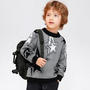 <span class=keywords><strong>Pull</strong></span> décontracté à col rond pour garçons en tricot 100% polyester respirant à motif d'étoiles à paillettes pour l'automne et l'hiver - Product Image 4