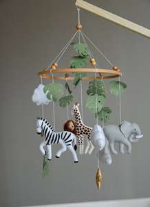 Cadeau de baby shower nouveau-né personnalisé fait à la main Afrique <span class=keywords><strong>jungle</strong></span> animaux neutres logo personnalisé feutre boho safari berceau bébé <span class=keywords><strong>mobile</strong></span> - Product Image 6