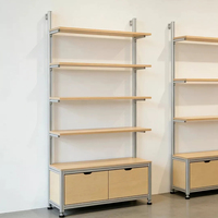Étagère murale de présentation en contreplaqué marin avec cadre en aluminium moderne pour vitrine de magasin de détail