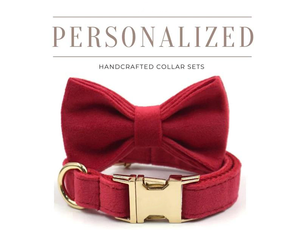 Luxe Hondenhalsbandset Private Label Fluwelen Kraag Met Metalen Clip En Logo Metalen Gesp Hondenhalsband Met Vlinderdas - Product Image 1