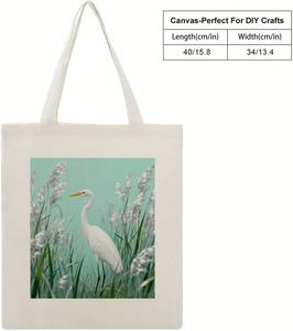 Egret in Cyan Reeds Canvas Tote <b>Bag</b> with Handles Reusable Grocery <b>Shopping</b> <b>Bags</b> <b>Foldable</b> Handbag Shoulder <b>Bags</b> - Product Image 3