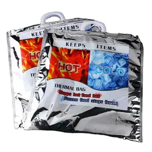 Özel alüminyum folyo termal soğuk buz torbası kalınlaşma soğutucu çanta kamp termal yalıtım Tote çanta plastik saplı