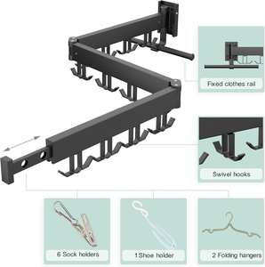 Tendedero de Ropa Plegable de Alta Calidad, Tendedero de Ropa Montado en la Pared, Tendedero de Ropa Retráctil para Colgar Ropa - Product Image 3