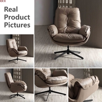 Fauteuil d'appoint moderne à dossier haut capitonné en cuir avec base pivotante en métal pour la maison, l'appartement, le salon, l'hôtel, le bureau, le hall