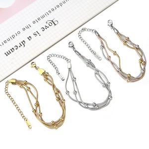 Stainless Steel Three Layer <b>Bead</b> <b>Bracelet</b> Round Snake Style Multi Layered Fashion Titanium Steel 18k <b>Gold</b> Plated Jewelry - Product Image 1