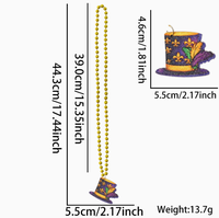 Collier de carnaval en gros, perles en plastique violettes, dorées et vertes, chaîne de perles, décoration de fête, collier pendentif style chapeau haut-de-forme, bijoux
