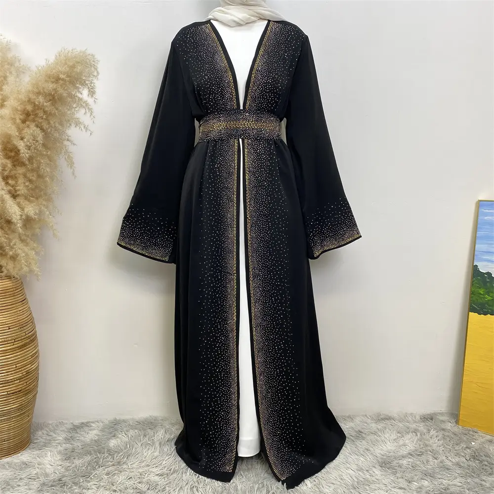 Stunning 2024 Ramadan Little Diamond Abaya With Matching Diamonds Belt Loose Sleeve Islamic Dubai Kaftan 5 Colors