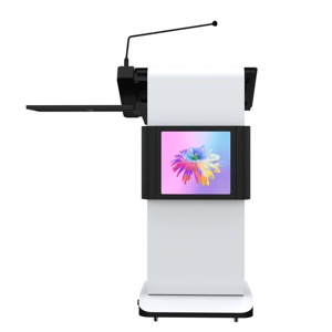 แท่นบรรยายปรับระดับความสูงได้แบบเรียบง่ายสำหรับแล็ปท็อป พร้อมล้อเลื่อนและโต๊ะปรับระดับความสูงด้วยไฟฟ้า แท่นนำเสนอภาพและเสียง - Product Image 3